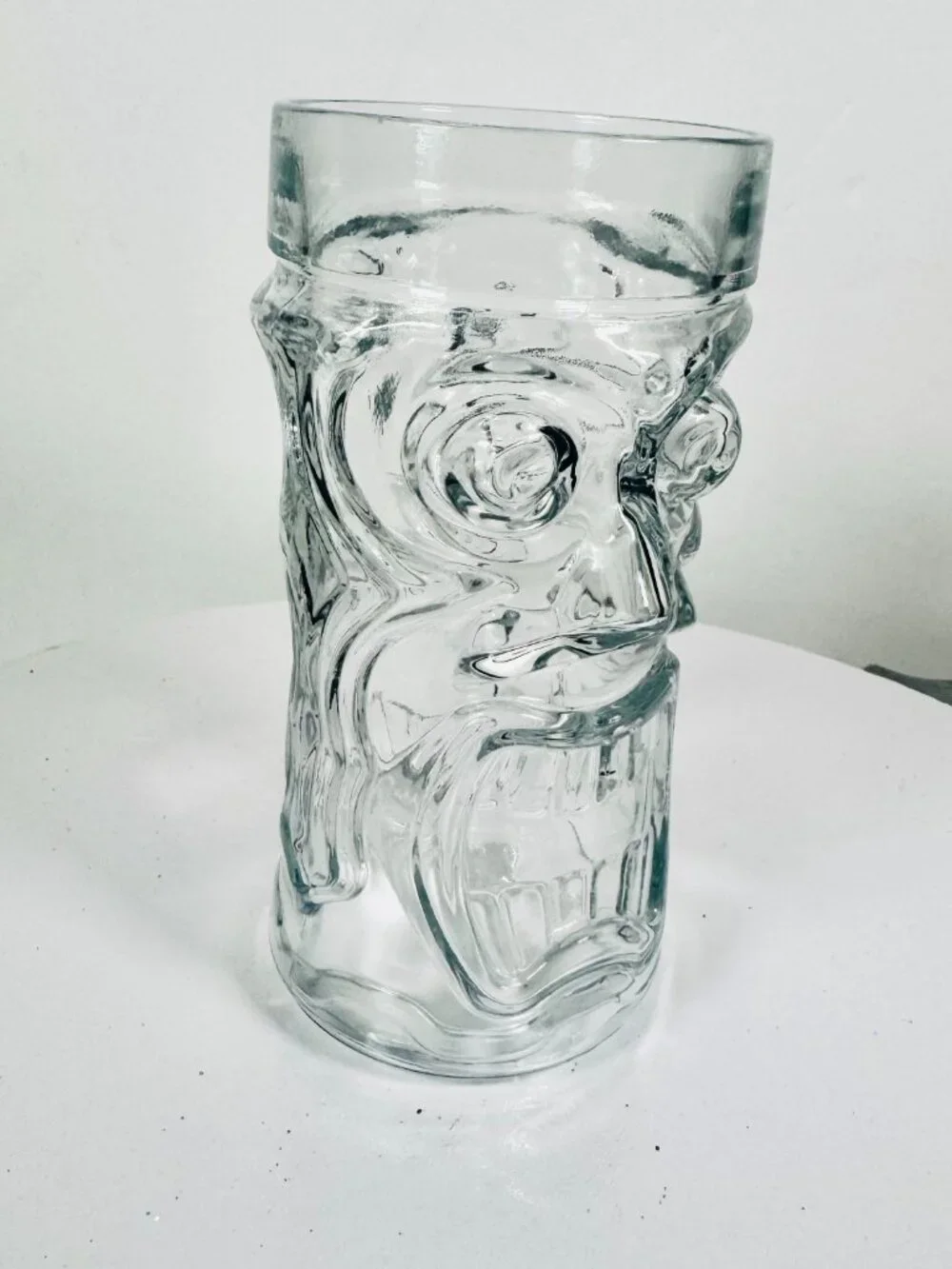 Anchor Hocking 16 oz Clear Glass Screaming Tiki Tropical Vtg Tribal God